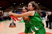 26 January 2019; Liffey Celtics team captains Ada Bowler, left, and Ciara Bracken of Liffey Celtics celebrate with the cup after the Hula Hoops Under 18 Women’s National Cup Final match between WIT Wildcats and Liffey Celtics at the National Basketball Arena in Tallaght, Dublin. Photo by Brendan Moran/Sportsfile