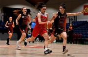 26 January 2019; Eimear Twomey of Fr. Mathews in action against Ali Connolly of Killester during the Hula Hoops NICC Women’s National Cup Final match between Fr Mathews and Killester at the National Basketball Arena in Tallaght, Dublin. Photo by Brendan Moran/Sportsfile