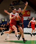 26 January 2019; Eimear Twomey of Fr. Mathews in action against Ali Connolly of Killester during the Hula Hoops NICC Women’s National Cup Final match between Fr Mathews and Killester at the National Basketball Arena in Tallaght, Dublin. Photo by Brendan Moran/Sportsfile