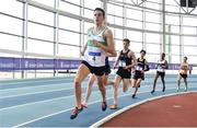 26 January 2019; Cillian Kirwan of Raheny Shamrock A.C., Co. Dublin, competing in the 1500m event during the AAI National Indoor League Round 2 at the AIT International Arena in Athlone, Co. Westmeath. Photo by Sam Barnes/Sportsfile