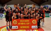 26 January 2019; The Killester team celebrate with the cup after the Hula Hoops NICC Women’s National Cup Final match between Fr Mathews and Killester at the National Basketball Arena in Tallaght, Dublin. Photo by Brendan Moran/Sportsfile