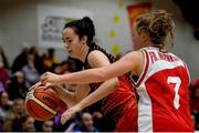 26 January 2019; Mae Creane of Killester in action against Sinead O’Mahony of Fr. Mathews during the Hula Hoops NICC Women’s National Cup Final match between Fr Mathews and Killester at the National Basketball Arena in Tallaght, Dublin. Photo by Eóin Noonan/Sportsfile