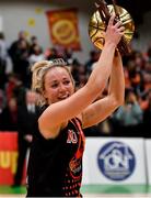 26 January 2019; Kate McDaid of Killester celebrates with her MVP award after the Hula Hoops NICC Women’s National Cup Final match between Fr Mathews and Killester at the National Basketball Arena in Tallaght, Dublin. Photo by Brendan Moran/Sportsfile