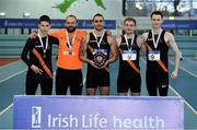 26 January 2019; The Clonliffe Harrier's team with the shield after winning the men's competition during the AAI National Indoor League Round 2 at the AIT International Arena in Athlone, Co. Westmeath. Photo by Sam Barnes/Sportsfile