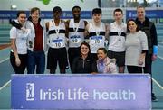 26 January 2019; The Donore Harriers Team, Co. Dublin, with their silver medals after finishing second in the men's competition during the AAI National Indoor League Round 2 at the AIT International Arena in Athlone, Co. Westmeath. Photo by Sam Barnes/Sportsfile