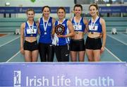 26 January 2019; The Dublin City Harriers team, Co. Dublin, with the shield after winning the women's competition during the AAI National Indoor League Round 2 at the AIT International Arena in Athlone, Co. Westmeath. Photo by Sam Barnes/Sportsfile