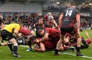 26 January 2019; Jean Kleyn of Munster goes over to score his side's first try during the Guinness PRO14 Round 14 match between Dragons and Munster at Rodney Parade in Newport, Wales. Photo by Ben Evans/Sportsfile