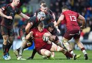 26 January 2019; Gavin Coombes of Munster is tackled by Ollie Griffiths and Nic Cudd of Dragons during the Guinness PRO14 Round 14 match between Dragons and Munster at Rodney Parade in Newport, Wales. Photo by Ben Evans/Sportsfile