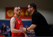 26 January 2019; Bad Bobs Tolka Rovers head coach Emmet Geoghegan speaking with Paul Caffrey of Bad Bobs Tolka Rovers during the Hula Hoops Men’s Presidents National Cup Final match between Bad Bobs Tolka Rovers and Tradehouse Central Ballincollig at the National Basketball Arena in Tallaght, Dublin. Photo by Eóin Noonan/Sportsfile