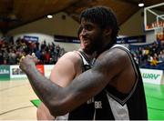 26 January 2019; Andre Nation of Tradehouse Central Ballincollig celebrates with Patrick McSweeney following the Hula Hoops Men’s Presidents National Cup Final match between Bad Bobs Tolka Rovers and Tradehouse Central Ballincollig at the National Basketball Arena in Tallaght, Dublin. Photo by Eóin Noonan/Sportsfile
