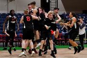 26 January 2019; Tradehouse Central Ballincollig players celebrate at the final buzzer in the Hula Hoops Men’s President's National Cup Final match between Bad Bobs Tolka Rovers and Tradehouse Central Ballincollig at the National Basketball Arena in Tallaght, Dublin. Photo by Brendan Moran/Sportsfile