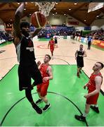26 January 2019; Andre Nation of Tradehouse Central Ballincollig dunks the ball during the Hula Hoops Men’s President's National Cup Final match between Bad Bobs Tolka Rovers and Tradehouse Central Ballincollig at the National Basketball Arena in Tallaght, Dublin. Photo by Brendan Moran/Sportsfile