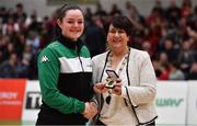 26 January 2019; Team physio Maura Murphy, left, is presented with her Senior Women's National Team medal by President of Basketball Ireland Theresa Walsh during an All-Ireland Caps Presentation at the National Basketball Arena in Tallaght, Dublin. Photo by Brendan Moran/Sportsfile