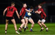 26 January 2019; Conor Boyle of Laois in action against Paul Devlin and Colm Flanagan of Down during the Allianz Football League Division 3 Round 1 match between Down and Laois at Páirc Esler in Newry, Co. Down. Photo by Oliver McVeigh/Sportsfile