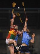 26 January 2019; Edward Byrne of Carlow in action against Riain McBride of Dublin during the Allianz Hurling League Division 1B Round 1 match between Dublin and Carlow at Parnell Park, Dublin. Photo by Harry Murphy/Sportsfile