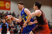 26 January 2019; Scott Kinevane of UCD Marian in action against Ciaran Roe of Pyrobel Killester during the Hula Hoops Men’s Pat Duffy National Cup Final match between Pyrobel Killester and UCD Marian at the National Basketball Arena in Tallaght, Dublin. Photo by Brendan Moran/Sportsfile