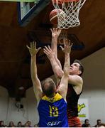 26 January 2019; Kieran O’Brien of Pyrobel Killester in action against Mike Garrow of UCD Marian during the Hula Hoops Men’s Pat Duffy National Cup Final match between Pyrobel Killester and UCD Marian at the National Basketball Arena in Tallaght, Dublin. Photo by Eóin Noonan/Sportsfile