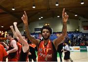 26 January 2019; Royce Williams of Pyrobel Killester celebrates after the Hula Hoops Men’s Pat Duffy National Cup Final match between Pyrobel Killester and UCD Marian at the National Basketball Arena in Tallaght, Dublin. Photo by Eóin Noonan/Sportsfile