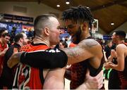 26 January 2019; Royce Williams of Pyrobel Killester celebrates with Paddy Sullivan of Pyrobel Killester following the Hula Hoops Men’s Pat Duffy National Cup Final match between Pyrobel Killester and UCD Marian at the National Basketball Arena in Tallaght, Dublin. Photo by Eóin Noonan/Sportsfile