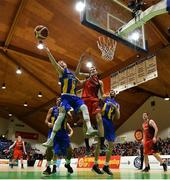 26 January 2019; Mike Garrow of UCD Marian in action against Luis Filiberto Garcia Hoyos of Pyrobel Killester during the Hula Hoops Men’s Pat Duffy National Cup Final match between Pyrobel Killester and UCD Marian at the National Basketball Arena in Tallaght, Dublin. Photo by Brendan Moran/Sportsfile