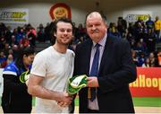 25 January 2019; Stephen James, left, is presented with his Senior Men's National Team Cap by Secretary General of Basketball Ireland Bernard O'Byrne during an All-Ireland Caps Presentation at the National Basketball Arena in Tallaght, Dublin. Photo by Eóin Noonan/Sportsfile