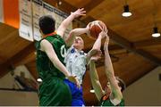 27 January 2019; Jack Summersgill of Belfast Star in action against James Connaire, left, and Iarlaith O'Sullivan of Moycullen during the Hula Hoops Under 18 Men’s National Cup Final match between Belfast Star and Moycullen at the National Basketball Arena in Tallaght, Dublin. Photo by Eóin Noonan/Sportsfile