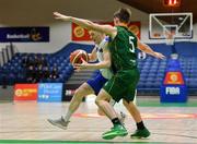 27 January 2019; Jack Summersgill of Belfast Star in action against Iarlaith O'Sullivan of Moycullen during the Hula Hoops Under 18 Men’s National Cup Final match between Belfast Star and Moycullen at the National Basketball Arena in Tallaght, Dublin. Photo by Eóin Noonan/Sportsfile