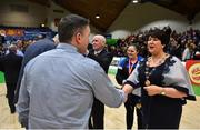 25 January 2019; The 25 year anniversary St. Vincent's/DCU Saints team members receiving their medals during an All-Ireland Caps Presentation at the National Basketball Arena in Tallaght, Dublin. Photo by Eóin Noonan/Sportsfile