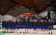 26 January 2019; The UCD Marian team stand for the national anthem prior to the Hula Hoops Men’s Pat Duffy National Cup Final match between Pyrobel Killester and UCD Marian at the National Basketball Arena in Tallaght, Dublin. Photo by Brendan Moran/Sportsfile
