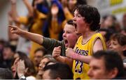 26 January 2019; A young UCD Marian supporter cheers on his team during the Hula Hoops Men’s Pat Duffy National Cup Final match between Pyrobel Killester and UCD Marian at the National Basketball Arena in Tallaght, Dublin. Photo by Brendan Moran/Sportsfile