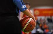 26 January 2019; A general view of a referee with a basketball during the Hula Hoops Men’s Pat Duffy National Cup Final match between Pyrobel Killester and UCD Marian at the National Basketball Arena in Tallaght, Dublin. Photo by Brendan Moran/Sportsfile
