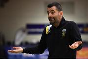 26 January 2019; UCD Marian head coach Ioannis Liapakis during the Hula Hoops Men’s Pat Duffy National Cup Final match between Pyrobel Killester and UCD Marian at the National Basketball Arena in Tallaght, Dublin. Photo by Brendan Moran/Sportsfile