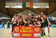 27 January 2019; Moycullen players celebrate with the cup following during the Hula Hoops Under 18 Men’s National Cup Final match between Belfast Star and Moycullen at the National Basketball Arena in Tallaght, Dublin. Photo by Eóin Noonan/Sportsfile