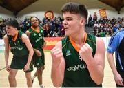 27 January 2019; Paul Kelly of Moycullen celebrates following the Hula Hoops Under 18 Men’s National Cup Final match between Belfast Star and Moycullen at the National Basketball Arena in Tallaght, Dublin. Photo by Eóin Noonan/Sportsfile