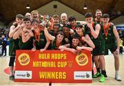 27 January 2019; Moycullen players celebrate with the cup following during the Hula Hoops Under 18 Men’s National Cup Final match between Belfast Star and Moycullen at the National Basketball Arena in Tallaght, Dublin. Photo by Eóin Noonan/Sportsfile