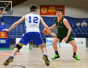 27 January 2019; Paul Kelly of Moycullen in action against Conor McDonnell of Belfast Star during the Hula Hoops Under 18 Men’s National Cup Final match between Belfast Star and Moycullen at the National Basketball Arena in Tallaght, Dublin. Photo by Eóin Noonan/Sportsfile