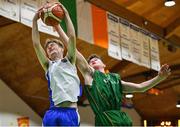 27 January 2019; Conn Doherty of Belfast Star in action against Gerard Davoren of Moycullen during the Hula Hoops Under 18 Men’s National Cup Final match between Belfast Star and Moycullen at the National Basketball Arena in Tallaght, Dublin. Photo by Eóin Noonan/Sportsfile