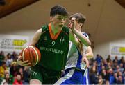 27 January 2019; James Connaire of Moycullen in action against Conor McDonnell of Belfast Star during the Hula Hoops Under 18 Men’s National Cup Final match between Belfast Star and Moycullen at the National Basketball Arena in Tallaght, Dublin. Photo by Eóin Noonan/Sportsfile