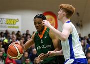 27 January 2019; Daniel Arimoro of Moycullen in action against Conor Cooke of Belfast Star during the Hula Hoops Under 18 Men’s National Cup Final match between Belfast Star and Moycullen at the National Basketball Arena in Tallaght, Dublin. Photo by Eóin Noonan/Sportsfile