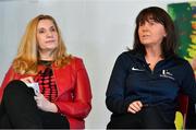 27 January 2019; Deirdre Brennan, right, in the company of Radmila Turner, speaking during a Basketball Ireland Women's Coaching Forum at the National Basketball Arena in Tallaght, Dublin. Photo by Brendan Moran/Sportsfile