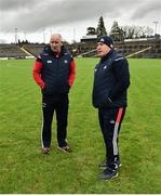 27 January 2019; Cork manager Ronan McCarthy, left, and selector Sean Hayes before the Allianz Football League Division 2 Round 1 match between Fermanagh and Cork at Brewster Park in Enniskillen, Fermanagh. Photo by Oliver McVeigh/Sportsfile