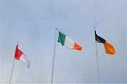 27 January 2019; The Tricolour, Cork and Kilkenny flags flutter in the wind during the Allianz Hurling League Division 1A Round 1 match between Kilkenny and Cork at Nowlan Park in Kilkenny. Photo by Ray McManus/Sportsfile