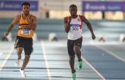 27 January 2019; Israel Olatunde of Dundealgan AC, Co. Louth, right, on his way to winning the Junior Men 60m event, ahead of Ryan O'Leary of Leevale AC, Co. Cork, during the Irish Life Health Junior and U23 Indoors at AIT International Arena in Athlone, Co. Westmeath. Photo by Sam Barnes/Sportsfile