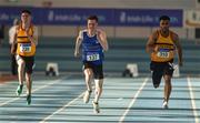 27 January 2019; Athletes, from left, Dave McInerney of Leevale AC, Co. Cork, Cillian Griffin of Tralee Harriers AC, Co. Kerry, and Ryan O'Leary of Leevale AC, Co. Cork, competing in the Junior Men's 60m event during the Irish Life Health Junior and U23 Indoors at AIT International Arena in Athlone, Co. Westmeath. Photo by Sam Barnes/Sportsfile