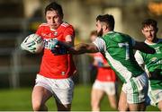 27 January 2019; Eoghan McSweeney of Cork in action against Kane Connor of Fermanagh during the Allianz Football League Division 2 Round 1 match between Fermanagh and Cork at Brewster Park in Enniskillen, Fermanagh. Photo by Oliver McVeigh/Sportsfile