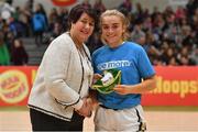 27 January 2019; Aoife Callaghan of Ulster University Elks is presented with her Senior Women's 3x3 cap by President of Basketball Ireland Theresa Walsh during an All-Ireland Caps Presentation at the National Basketball Arena in Tallaght, Dublin. Photo by Brendan Moran/Sportsfile