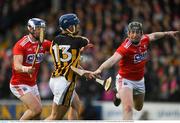 27 January 2019; Ger Aylward of Kilkenny in action against Damien Cahalane of Cork and Seán O’Donoghue, left, during the Allianz Hurling League Division 1A Round 1 match between Kilkenny and Cork at Nowlan Park in Kilkenny. Photo by Ray McManus/Sportsfile