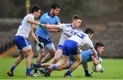 27 January 2019; Conor Mullally of Dublin under pressure from Monaghan players Shane Carey, left, Micheál Bannigan, centre, and David Garland during the Allianz Football League Division 1 Round 1 match between Monaghan and Dublin at St Tiernach's Park in Clones, Co. Monaghan. Photo by Ramsey Cardy/Sportsfile