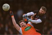 27 January 2019; Kildare goalkeeper Mark Donnellan punches the ball away from Aidan Forker of Armagh during the Allianz Football League Division 2 Round 1 match between Kildare and Armagh at St Conleth's Park in Newbridge, Kildare. Photo by Piaras Ó Mídheach/Sportsfile