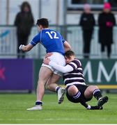 27 January 2019; Max Whelan of St Mary's College is tackled by Dan Byrne of Terenure College during the Bank of Ireland Leinster Schools Senior Cup Round 1 match between St Mary's College and Terenure College at Energia Park in Dublin. Photo by Tom Beary/Sportsfile